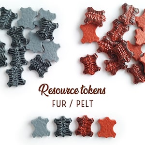 Board game markers - FUR / PELT, Resource tokens, Upgrade tokens