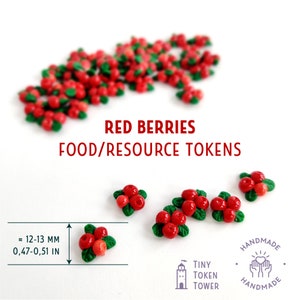 Handmade Red berries, Board game pieces, Food tokens, Cowberry, Resource tokens, Game components, Upgrade tokens, Tiny fruits