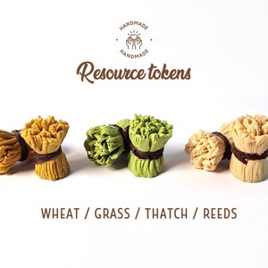 Wheat, reed, grass, thatch tokens for tabletop gaming. Resource / food tokens for Board games. RPG elements.