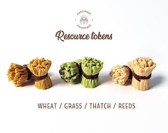 Polymer Clay Resource Tokens: Wheat, Reed, Thatch - RPG Board Game Pieces