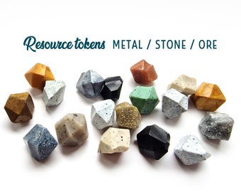 Board game resource tokens - Metal, stone and ore chunks