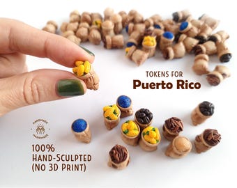 Hand-Sculpted Puerto Rico Resource Tokens – Miniature Food Bags, Set of 50