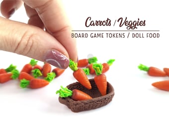 Miniature carrots, veggies. Resource/food tokens for Board games. Miniatures for craft projects.