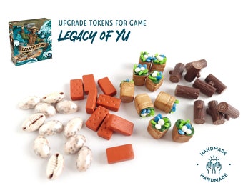 Ressources du jeu Legacy of Yu / LOT de 39 jetons / Provisions, argile, bois, cauris