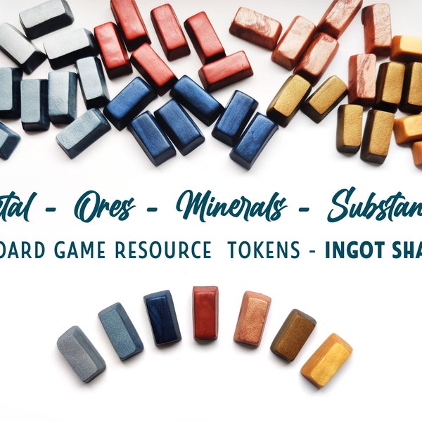 Board game resource tokens - Metal, ores, substances. Ingot shape. Game components, upgrade tokens.