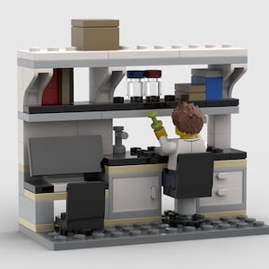 Scientist Lab Bench (BLUE) - Model built of LEGO® bricks