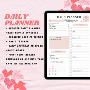 Daily planner, Digital planner, Printable planner, Undated, Goodnotes, Notability, Habit tracker, To do, Girl boss, Schedule