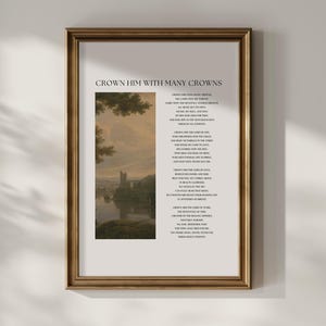 Crown Him With Many Crowns | Classic Hymn Art | Christian Hymn Wall Art | Vintage Christian Decor | Hymn Lyric Poster | Biblical Home Decor