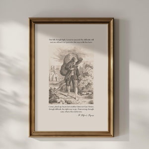 Les progrès des pèlerins | John Bunyan | cette colline bien que haute | Art en édition limitée | Art littéraire classique | Art mural chrétien | Art biblique