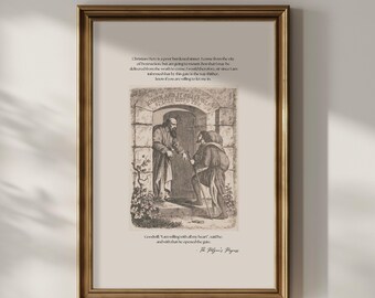 The Pilgrims Progress | John Bunyan | Here Is A Poor Burdened Sinner Quote | Limited Edition | Classic Literature Art | Christian Wall Art