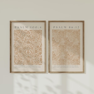 Modern Christian Art Set of 2 | Psalm Portrait Artwork | Psalm Wall Art For Christians | Psalm 86 And Psalm 100 Printable | Neutral Wall Art