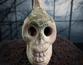 Grote Azteekse doodsfluitjes | Handgemaakt authentiek klei-ritueel instrument | Oddity Curiosity verzamelstuk | Klassieke schreeuwende schedel