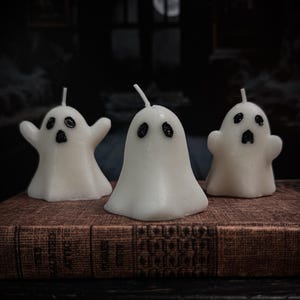 Ghost Candle Set | Curio Cabinet Oddities | Spooky Macabre Tea Light | Haunted Home Decor | Tiny Halloween Tchochke Trinket