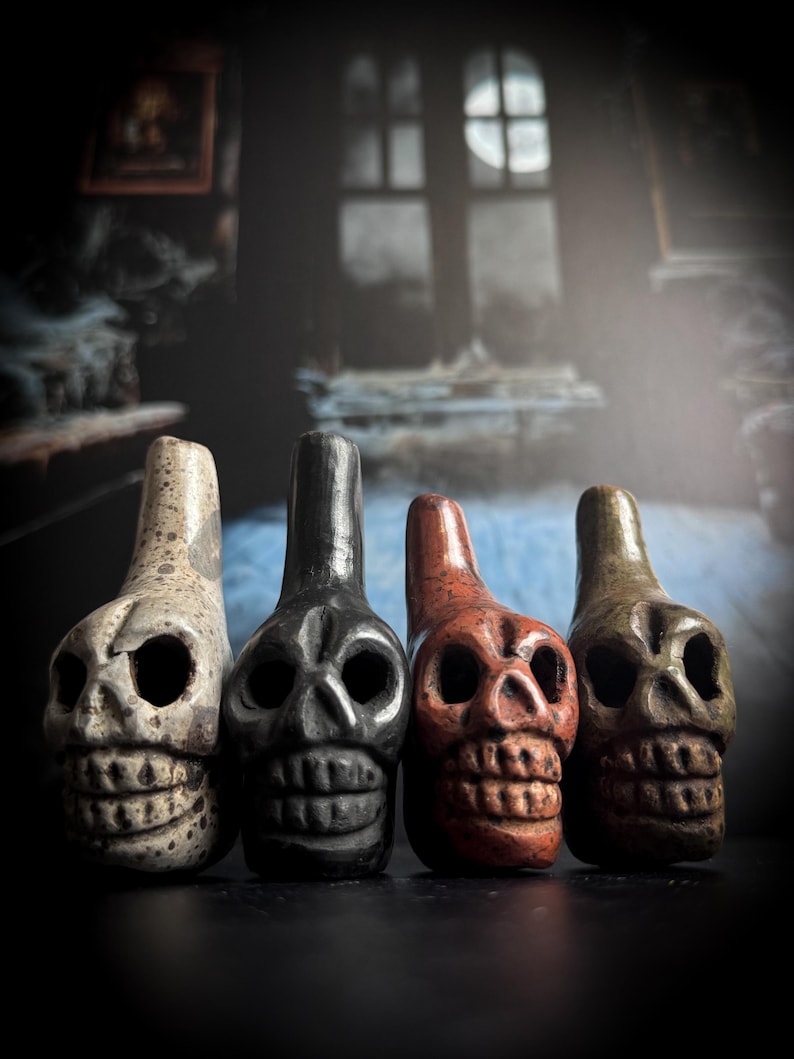 handmade clay aztec death whistles