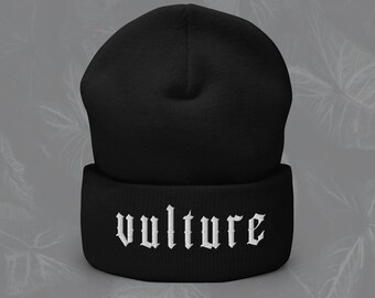 Vulture Embroidered Beanie | Alternative Goth Clothing | Unisex Men Women Fall Winter Cuffed Hat