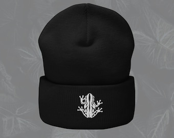 Dart Frog Embroidered Beanie |  Alternative Fashion Clothing | Unisex Men Women Winter Autumn Cuffed Hat
