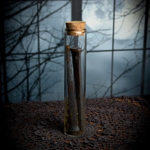 Antique "Coffin" Nail Curiosity Bottle | Curio Cabinet Decor | Witchy Altar Protection Voodoo Oddities & Curiosities