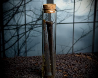 Antique "Coffin" Nail Curiosity Bottle | Curio Cabinet Decor | Witchy Altar Protection Voodoo Oddities & Curiosities