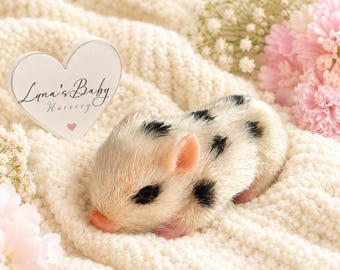 Teacup Silicone Pig Doll | Adoption Gift Set | Reborn Spotty Piglet | Silicone Baby Piglet