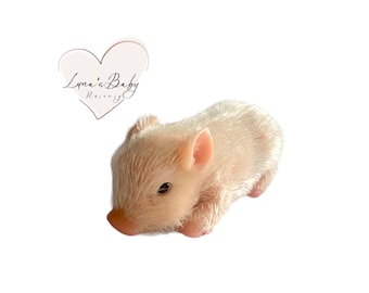 Vanilla Teacup Silicone Pig Adoption Gift Set, White Hair Reborn Pig