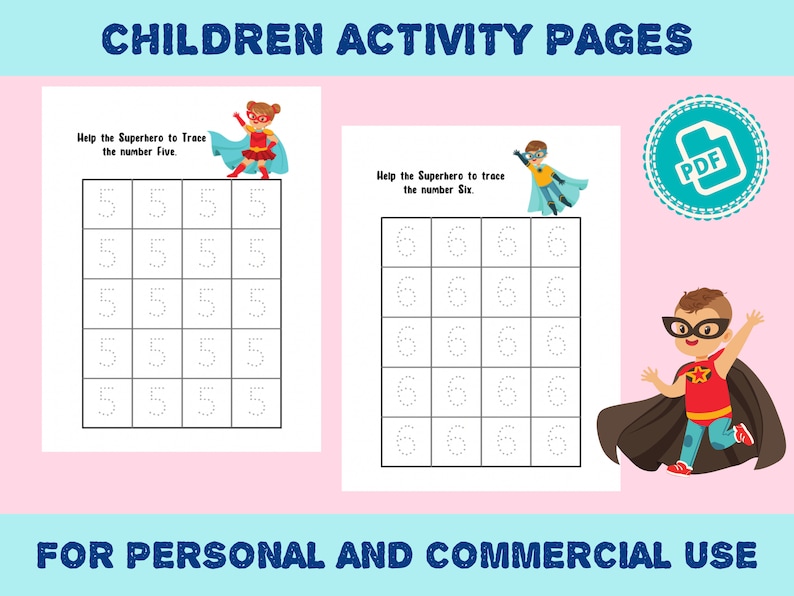 10 Superhero Numbers Tracing Instant Download Printable Pages for Boys