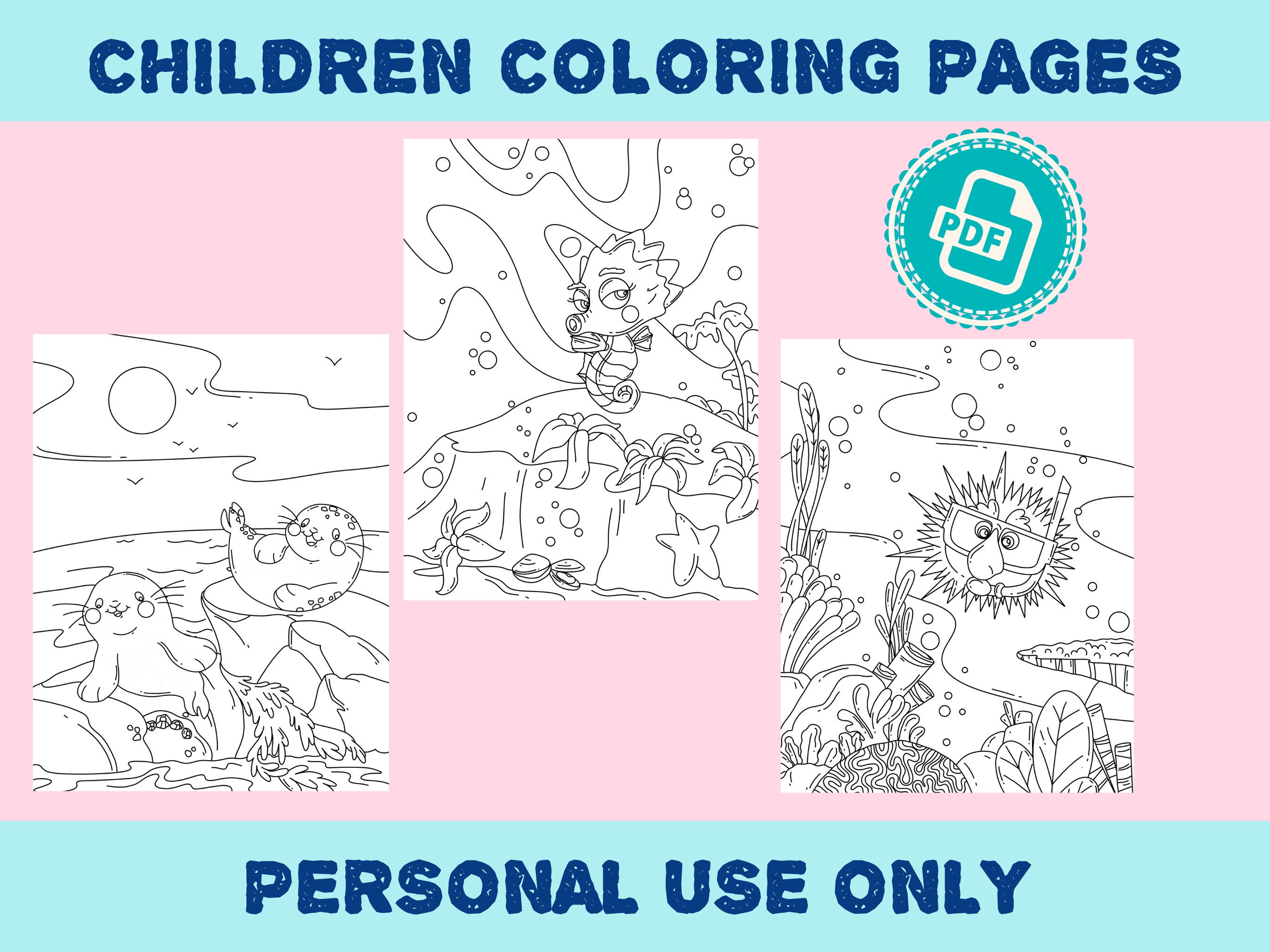 45 Ocean Animals Coloring Pages PDF Instant Download Digital Pages for