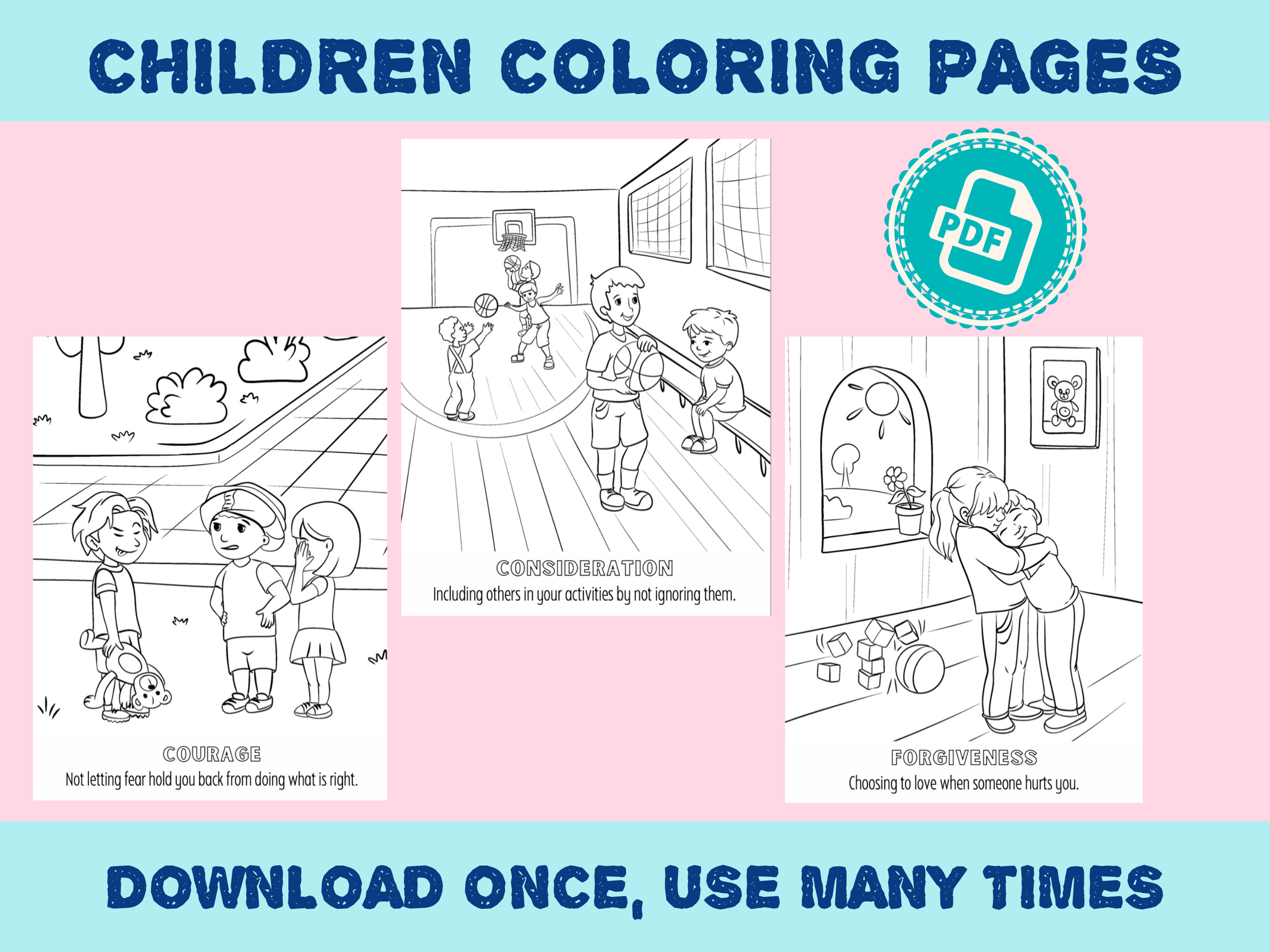 34 Virtues Coloring Pages Instant Download Printable Pages for Boys