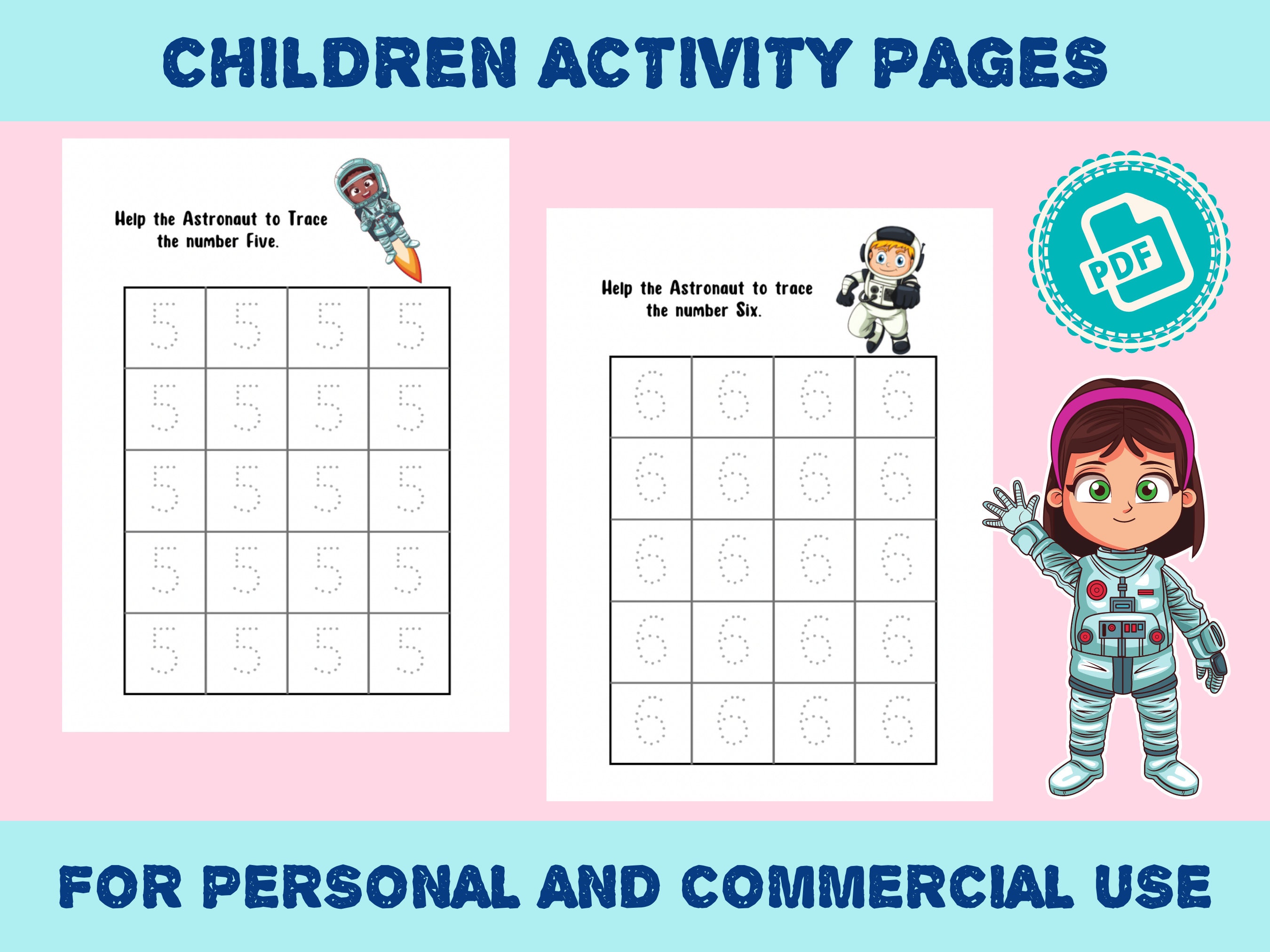 Astronaut Numbers Tracing Instant Download Printable Pages for Boys