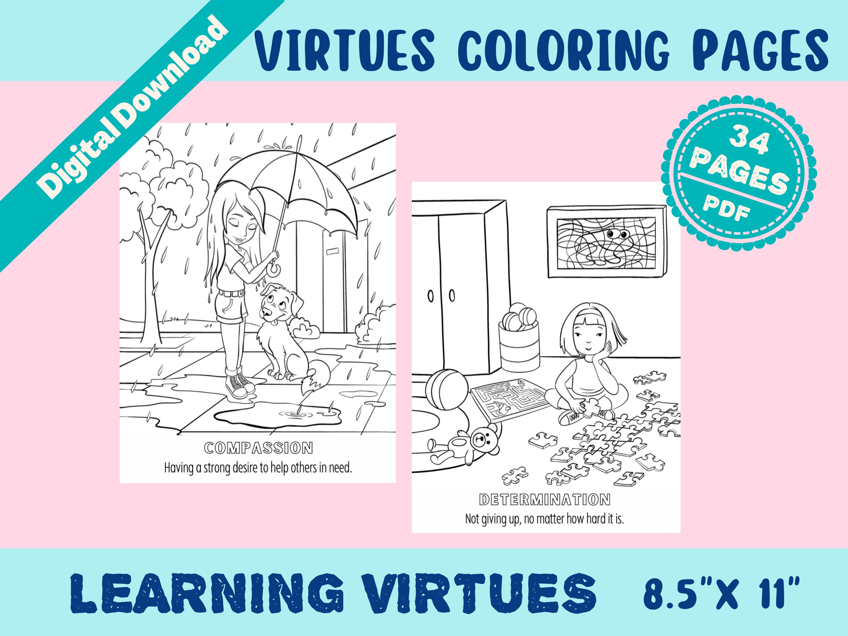 34 Virtues Coloring Pages Instant Download Printable Pages for Boys