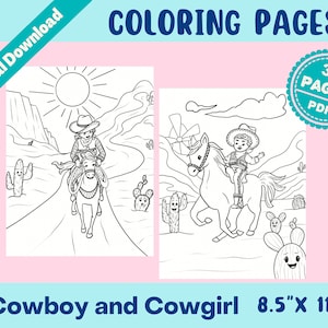 30 Cowboy and Cowgirl Coloring Pages- Instant Download - Digital Pages for Boys, Girls, Kids, Birthday Party Activities, Personal Use Only