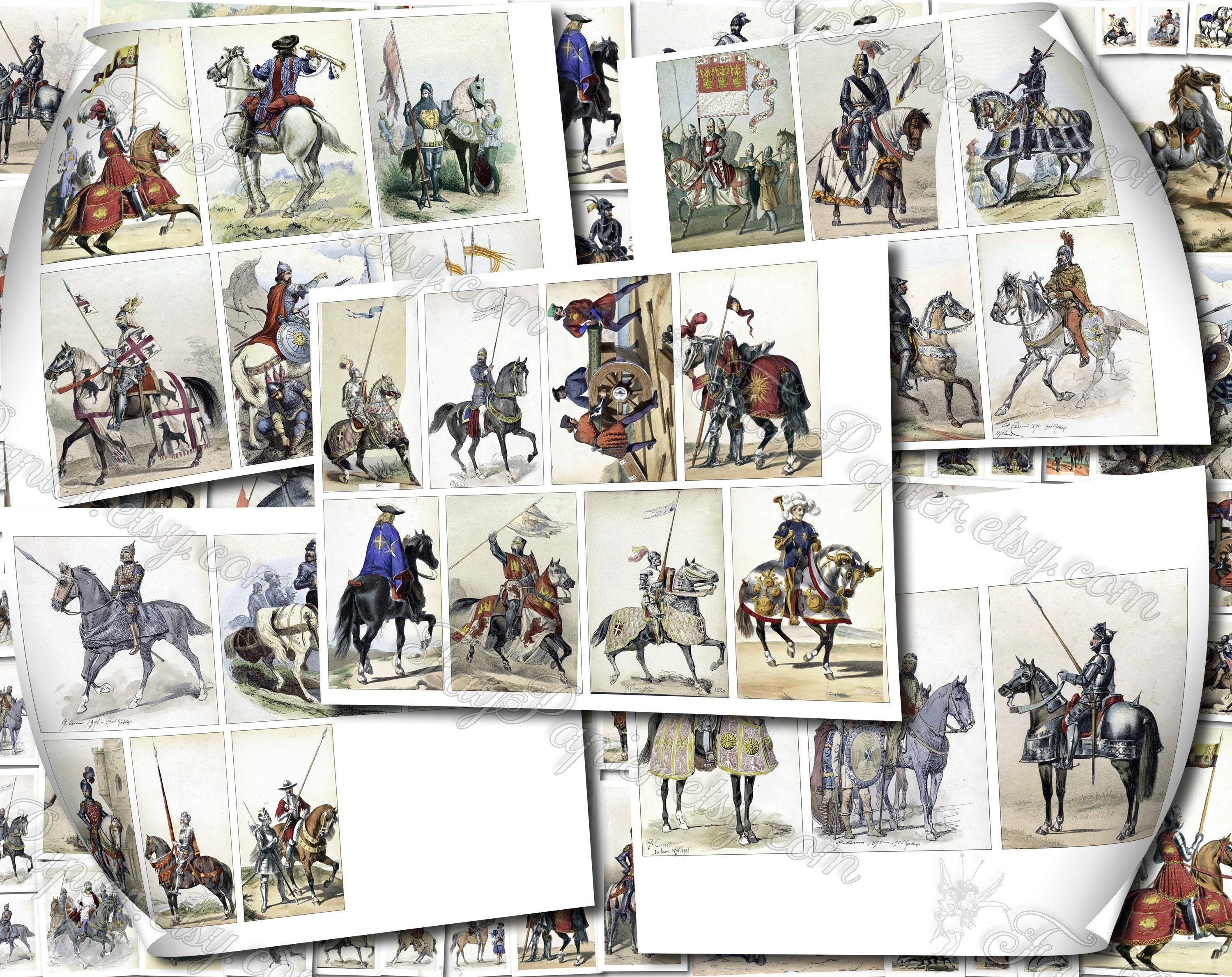 Medieval Cavalry Set of 76 Digital Vintage Cards on 13 - Etsy