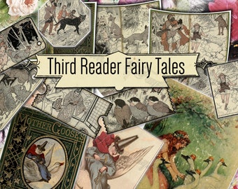 Third Reader Fairy Tales - set of 62 old illustrations from vintage book pictures images pages 8.5x11 digital papers print sheets ATC cards
