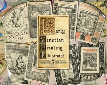 Early Venetian Printing Illustrated #2 - set of 30 old illustrations from vintage book pictures images pages 8.5x11 digital papers sheets