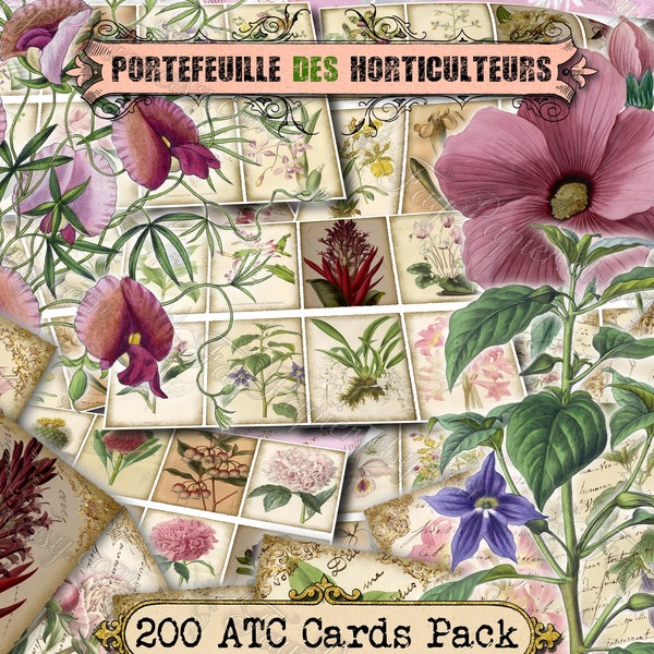 Portefeuille Des Horticulteurs - set of 200 ATC cards printable botanical floral plants flora colorful print vintage pictures image old book