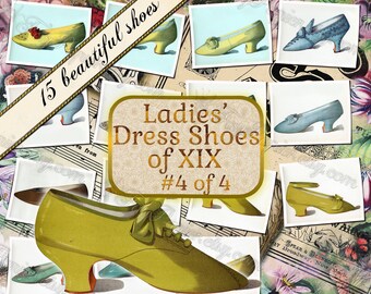 Ladies Dress Shoes of XIX #4 - set of 15 vintage illustrations tags ATC cards old pictures images pages 8.5x11 digital papers print fashion