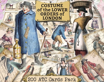 Costume of the Lower Orders of London - set of 200 ATC cards in JPG format with antique illustrations digital English dress clothes