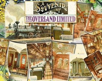 Souvenir of the Overland Limited Train - set of 16 old illustrations from vintage book pictures images pages 8.5x11 digital papers journal