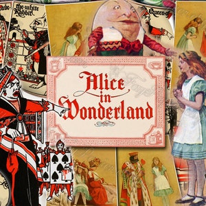 Alice in Wonderland - set of 11 old illustrations from vintage book pictures images pages 8.5x11 digital papers print sheets fairy tale