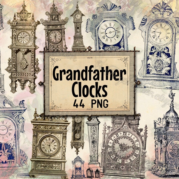 Horloges grand-père PNG - lot de 44 fichiers au format png avec fond transparent couche téléchargement numérique instantané pack meubles graphiques