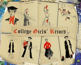 Collage Girls' Record Book - set of 96 old illustrations from vintage book pictures images pages 8.5x11 digital papers print sheets writing