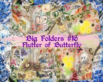 Big Folders #16 'Flutter of Butterfly' - set of 4 digital printable files vintage style pictures images pages 8.5x11 papers print sheets