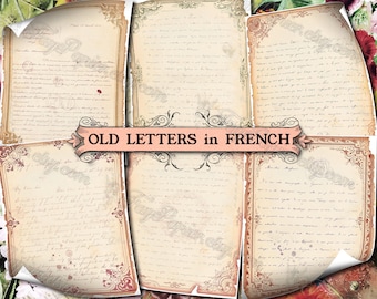 Old Letters in French - set of 20 junk journal sheets with digital collages of vintage style graphics designs in JPG instant download