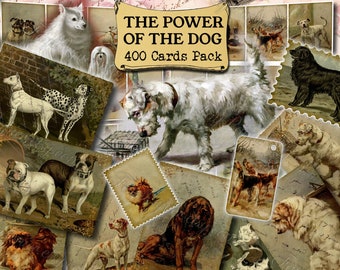 The Power of the Dog - set of 40 pictures on 400 cards in JPG with antique illustrations mammals domestic animals pets doggy puppy printable