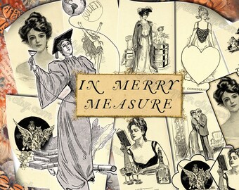 In Merry Measure - set of 10 old illustrations from vintage book pictures images pages 8.5x11 digital papers print sheets tags ATC cards
