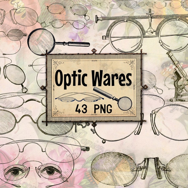 PNG OPTIC WARES - set of 43 files in png format with transparent background layer instant digital download kit pack glasses eyes eyeglasses