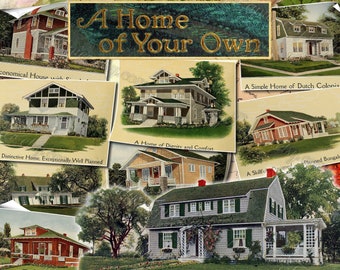 A Home of Your Own - set of 18 old illustrations from vintage book pictures images pages 8.5x11 digital papers print sheets house designs