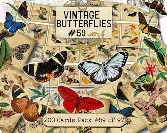 Vintage Butterflies #59 - set of 200 ATC cards in JPG format with antique illustrations instant digital download for commercial use