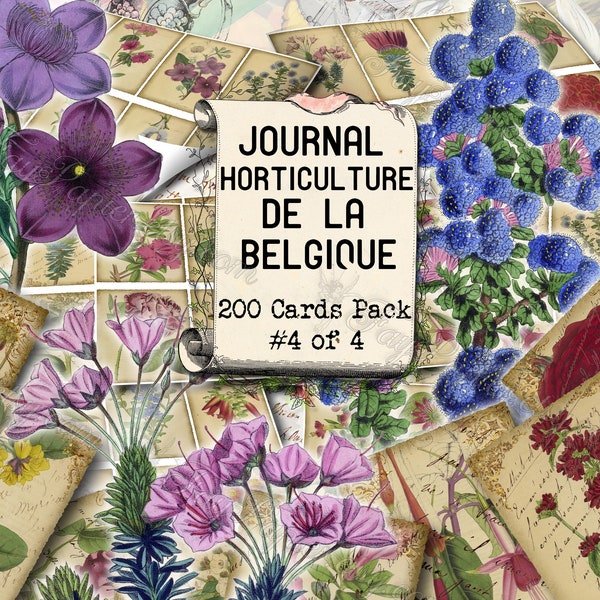 Journal Horticulture de la Belgique #4 - set of 200 ATC cards printable flowers botanical floral plants flora colorful print vintage picture