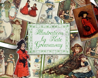 Illustrations by Kate Greenaway - set of 39 old pictures from vintage book images pages 8.5x11 digital papers print sheets