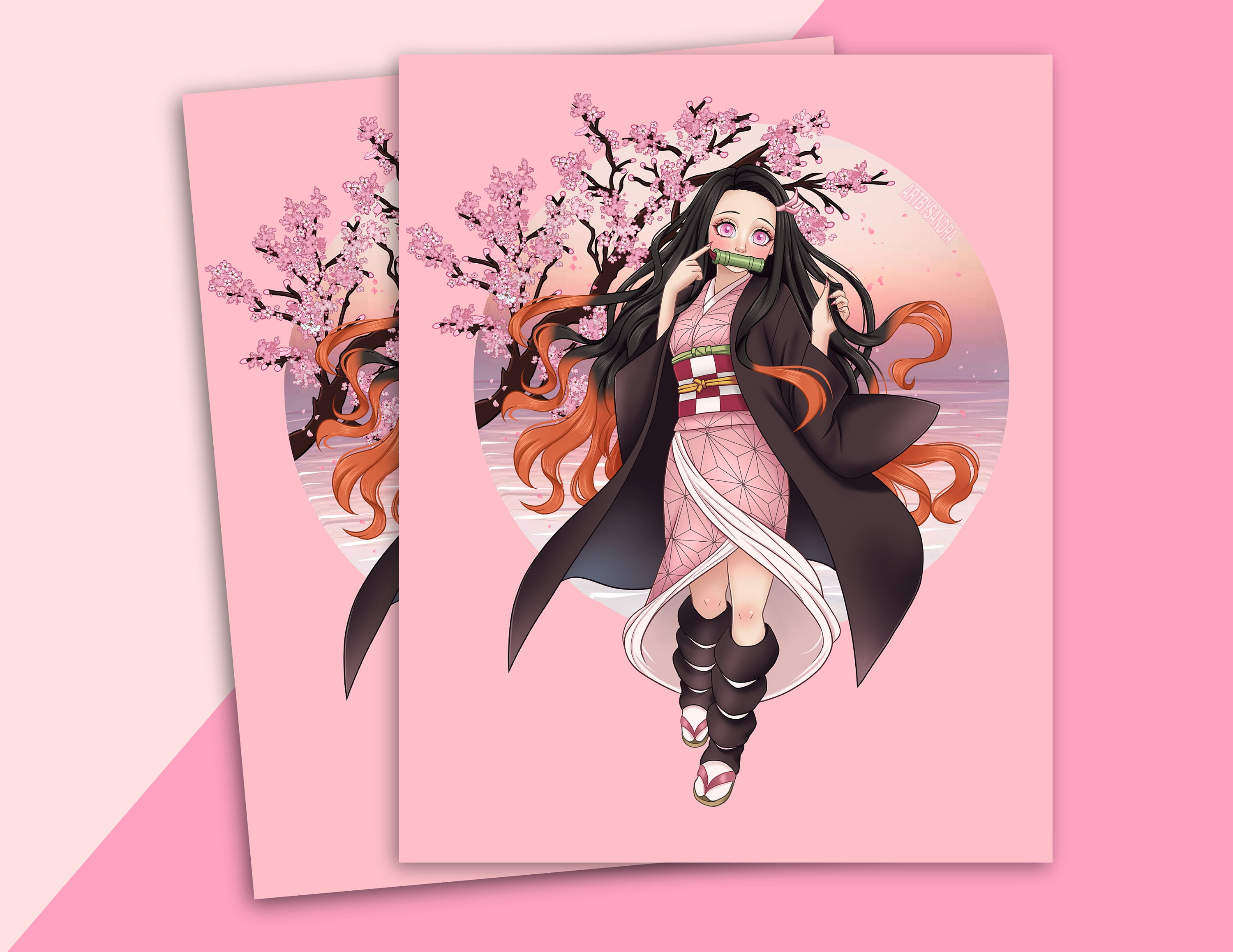 Nezuko - Anime Girl - Beach Waifu - Satin Poster - Original Demon